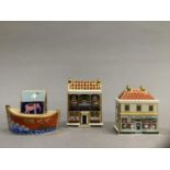 A Royal Crown Derby model 'The China Shop' 8.5cm high, 'The Toy Box' 10cm high and 'Miller's Ark'