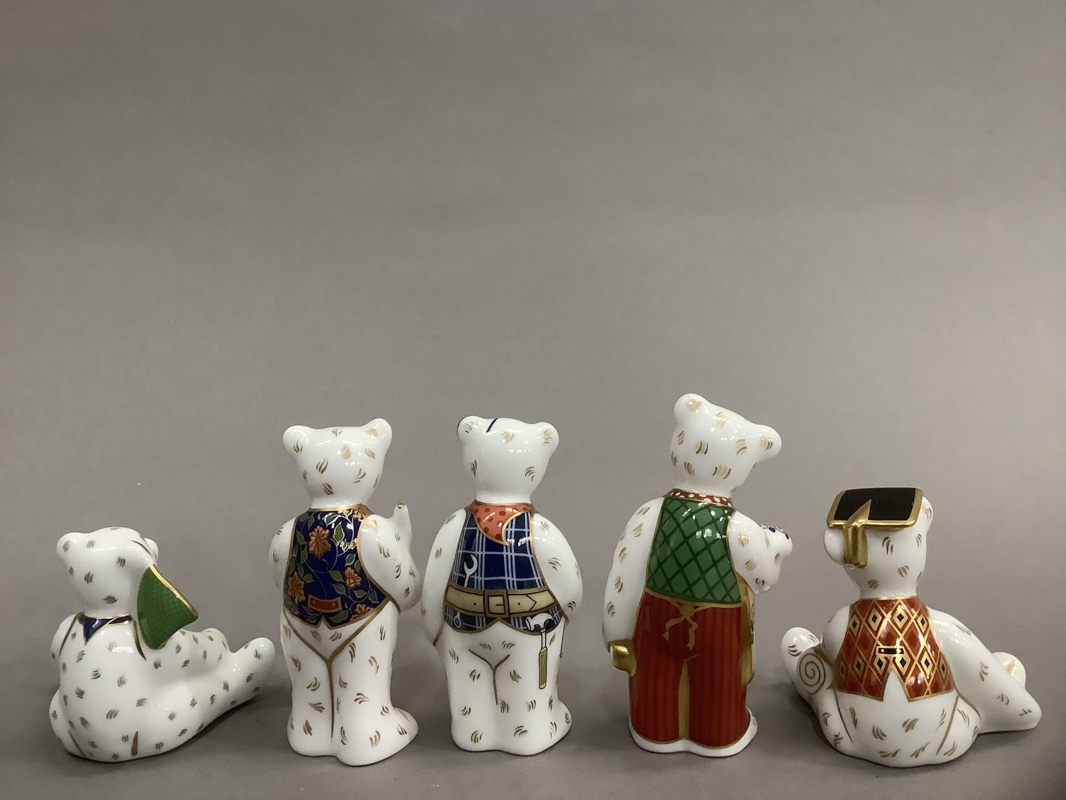 A group of five Royal Crown Derby teddy bears including: artist, DIY bear, gardener, 'Gone - Image 3 of 4