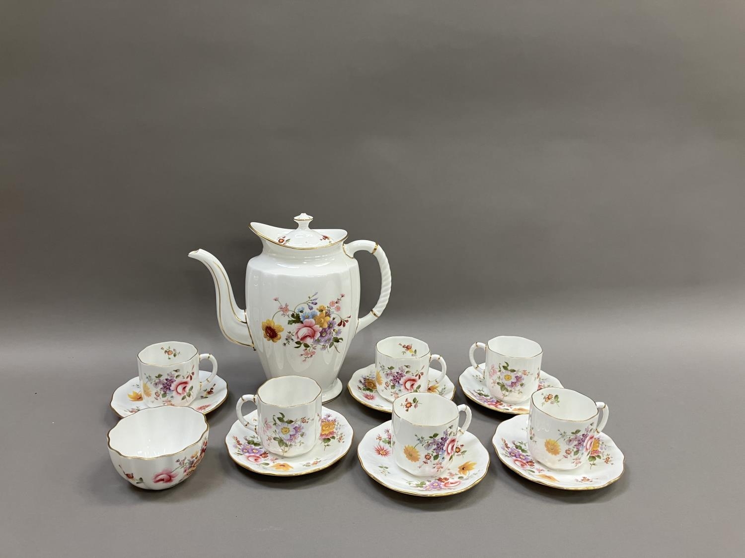 A Royal Crown Derby, Derby Posies pattern coffee service for six comprising coffee pot, sugar - Image 2 of 4