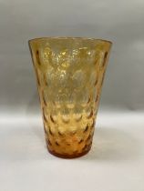 An Art Deco amber glass flower vase of tapered cylindrical form