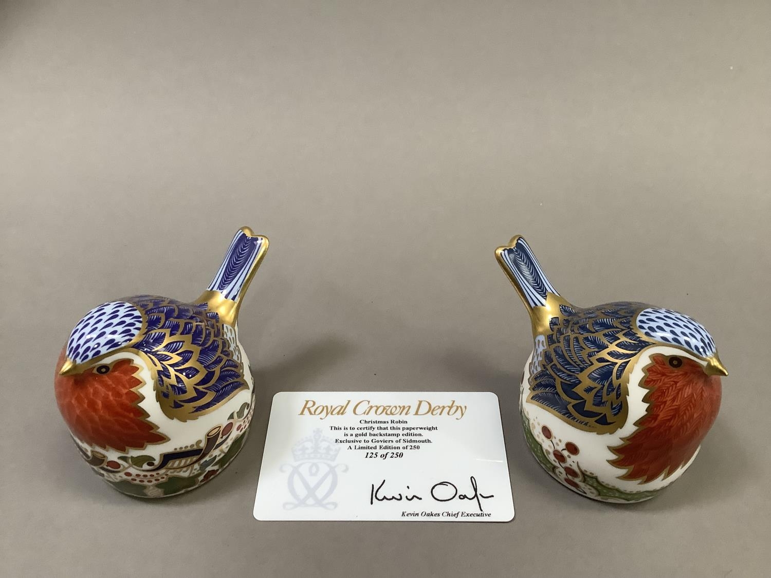 Two Royal Crown Derby Christmas robins, one a pre-release edition of 250 exclusive to Goviers of - Image 2 of 5