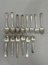 A collection of late 18th, 19th and early 20th Century silver tea and coffee spoons, total
