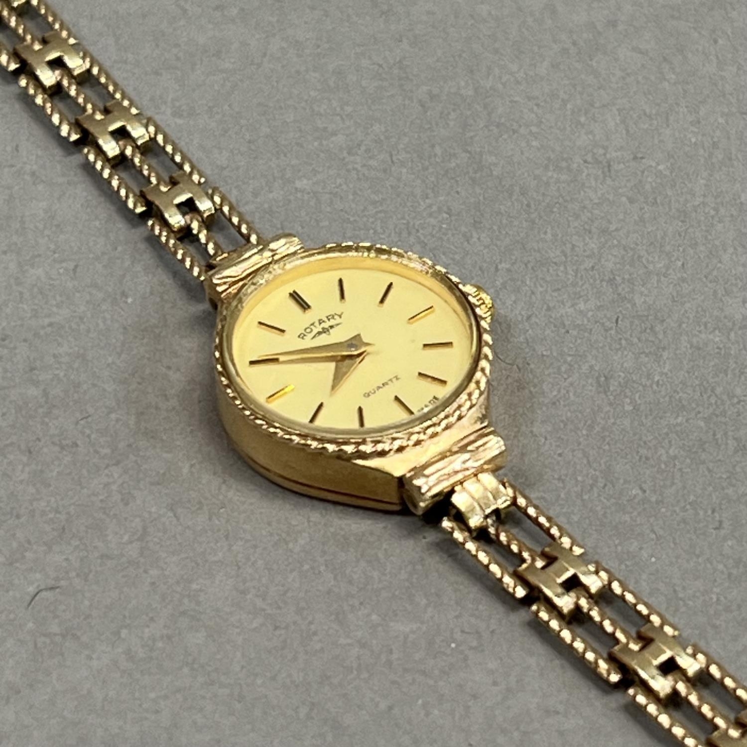 A Rotary lady’s quartz wrist watch in 9ct gold case, matt yellow dial with gilt batons and alpha - Image 2 of 2