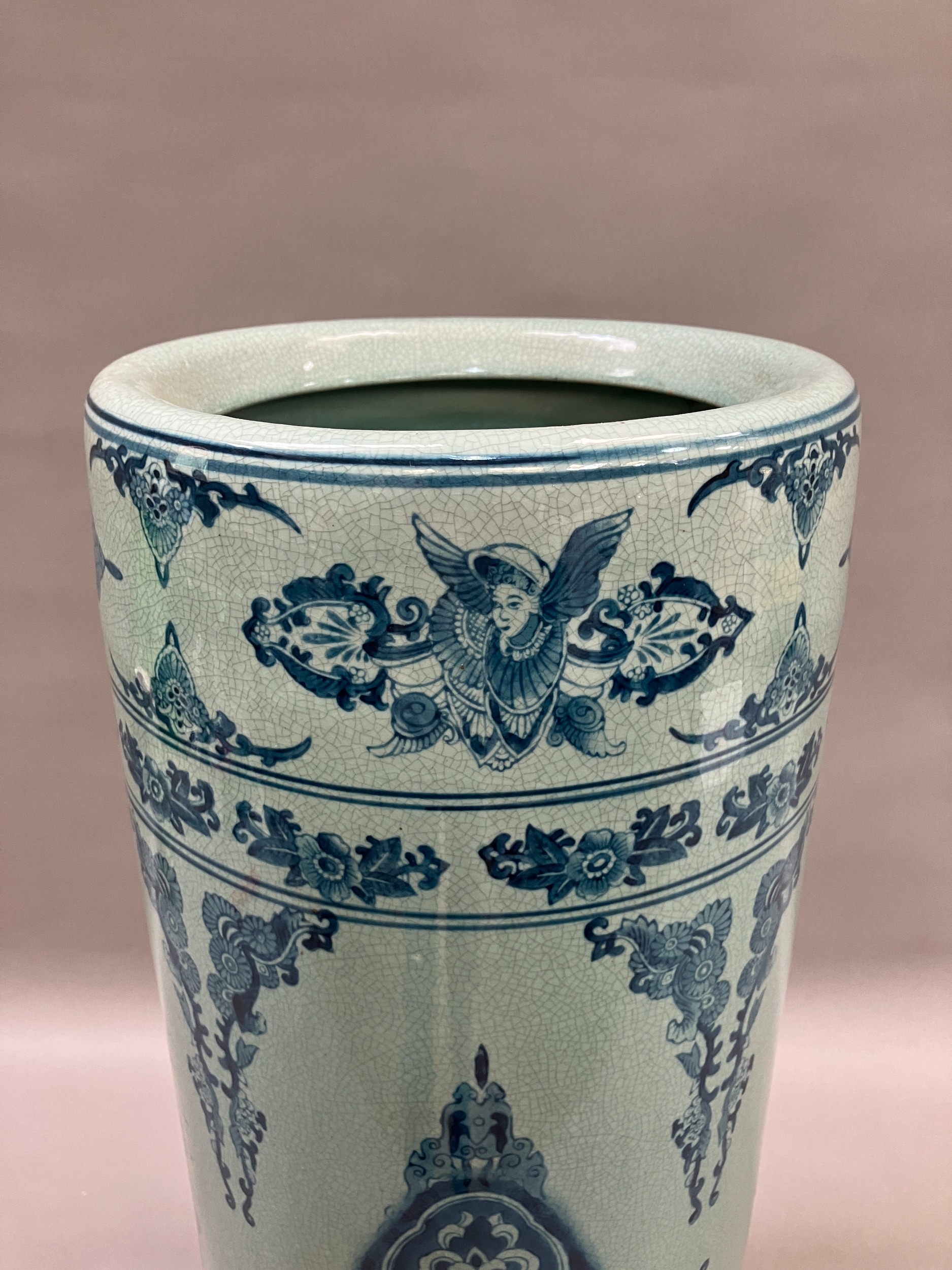 A ceramic umbrella stand having a crackleware glaze with blue enamels, 62cm high - Image 3 of 3