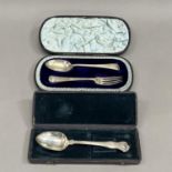 A boxed pair of Victorian spoon and fork, London 1892 for Robert Stebbings in beaded Hanoverian