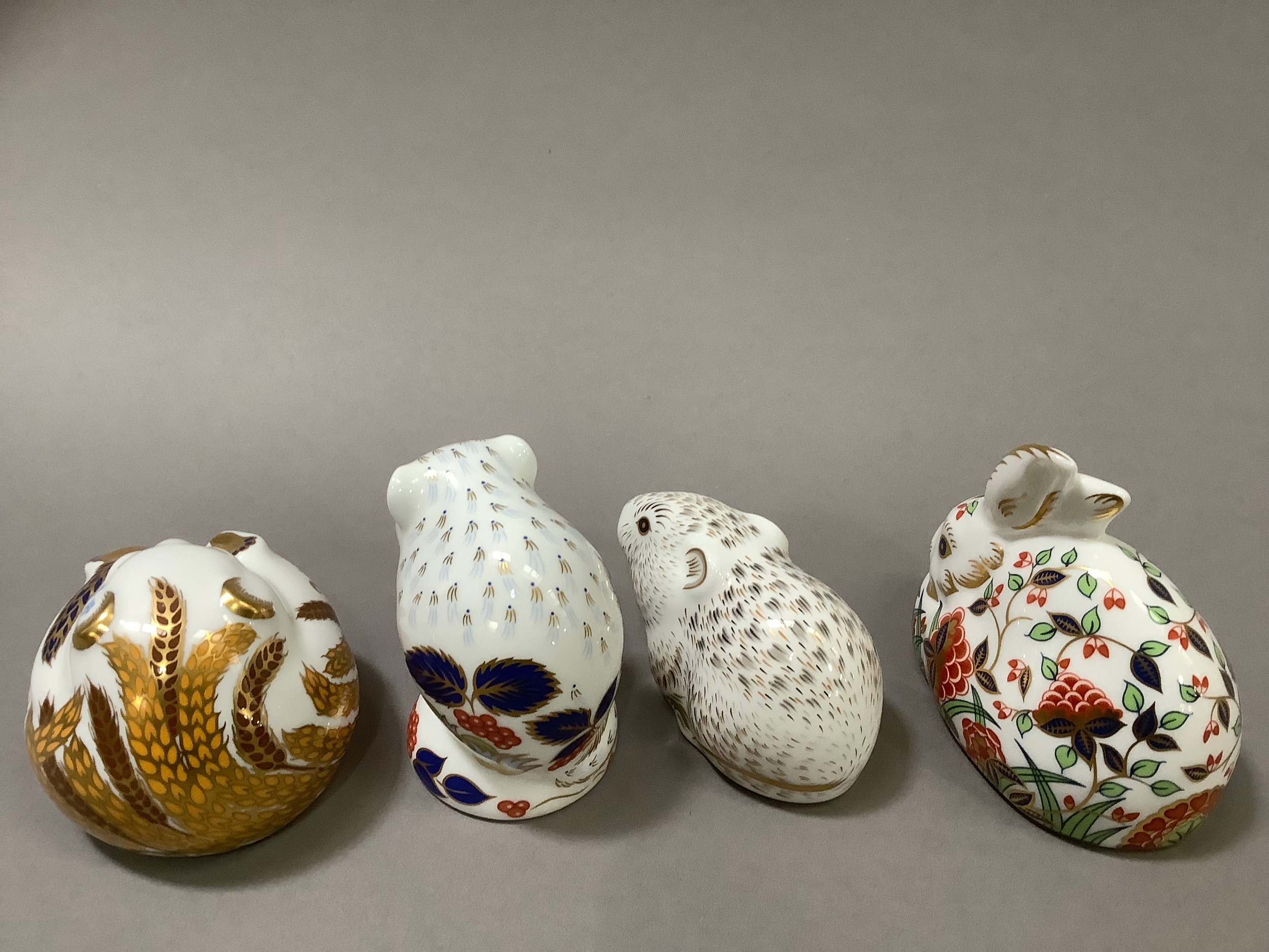 Four Royal Crown Derby paperweights including a dormouse, harvest mouse, a vole and a rabbit, all - Image 3 of 5