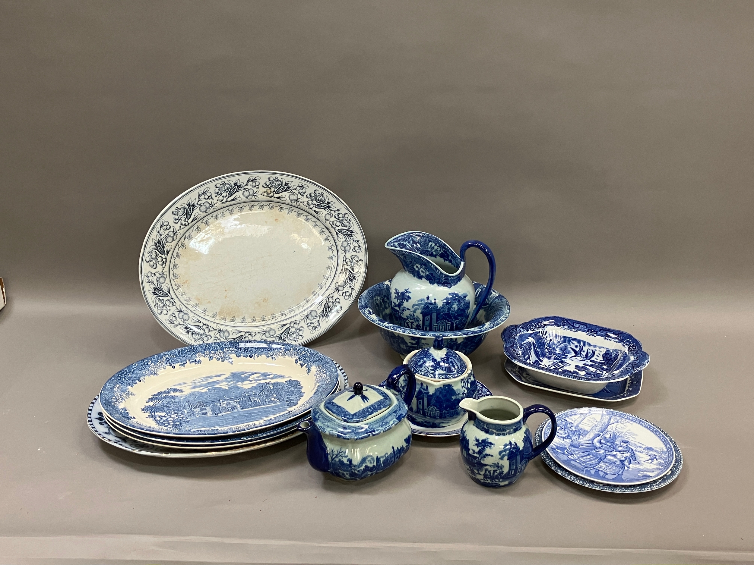 A collection of blue and white ware including jugs, large bowls etc - Image 2 of 4