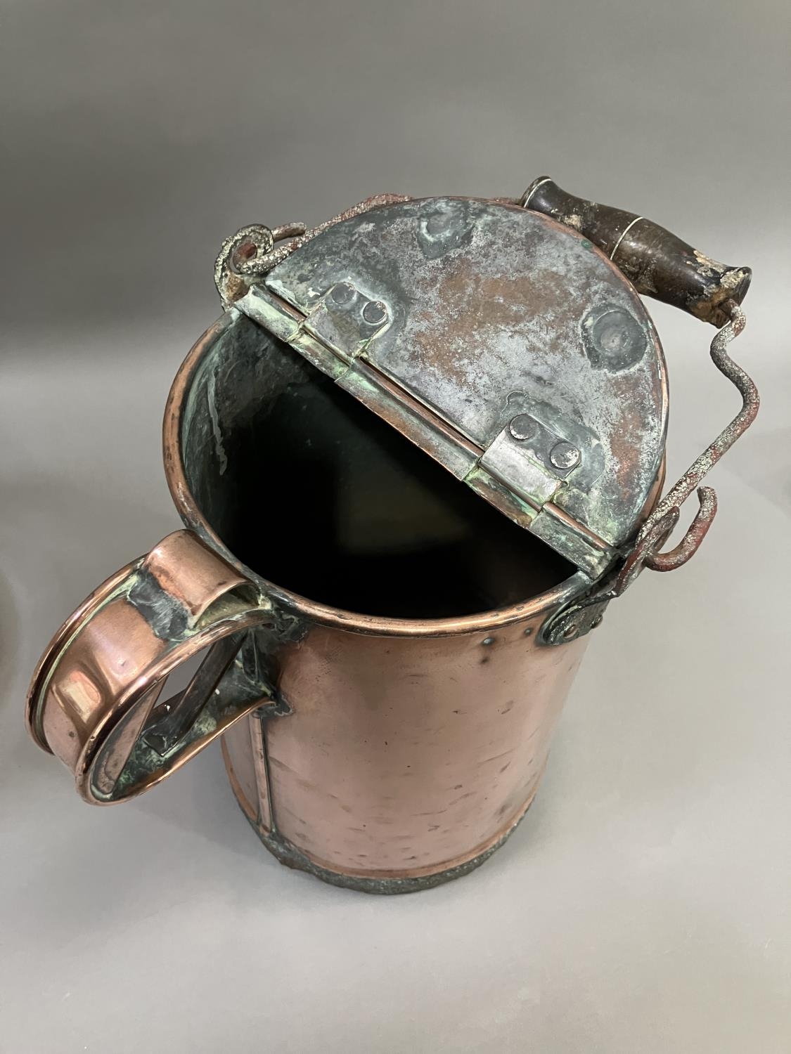 A 19th century copper watering can 35cm high together with a glass dome having metal base and handle - Image 3 of 3