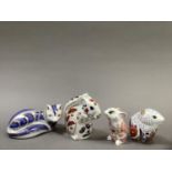Four Royal Crown Derby paperweights including a Collector's Guild exclusive poppy mouse, 6cm,