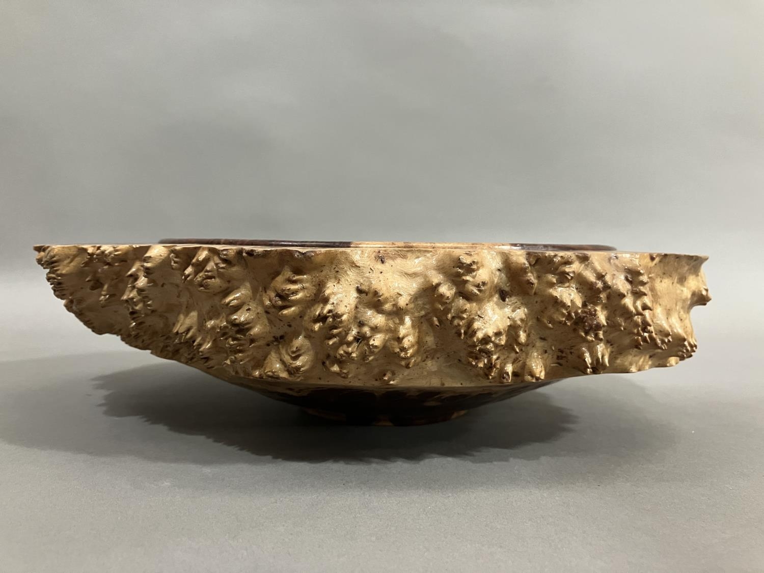 A turned walnut fruitbowl, the exterior formed as bark with a smooth interior - Image 3 of 6
