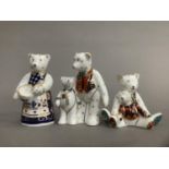 A Royal Crown Derby family group of teddy bears including mother bear, father bear with young and