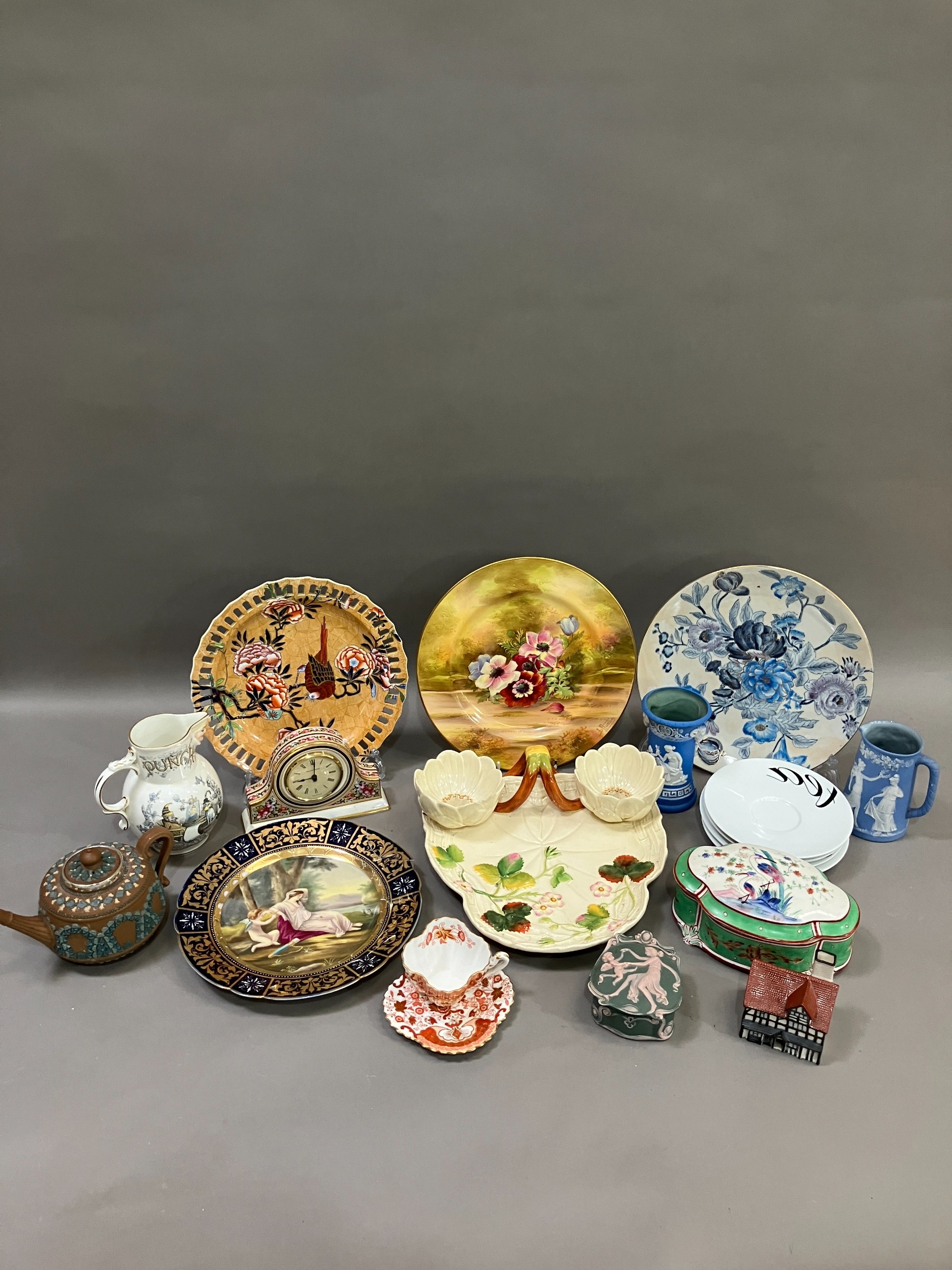 A collection of ceramics comprising a moulded hors d'oeuvres tray formed as a basket with lilies, - Image 2 of 10