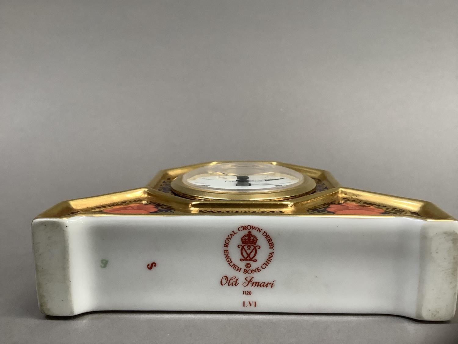 A Royal Crown Derby mantle clock of old Imari pattern 1128 10.5cm high - Image 6 of 6