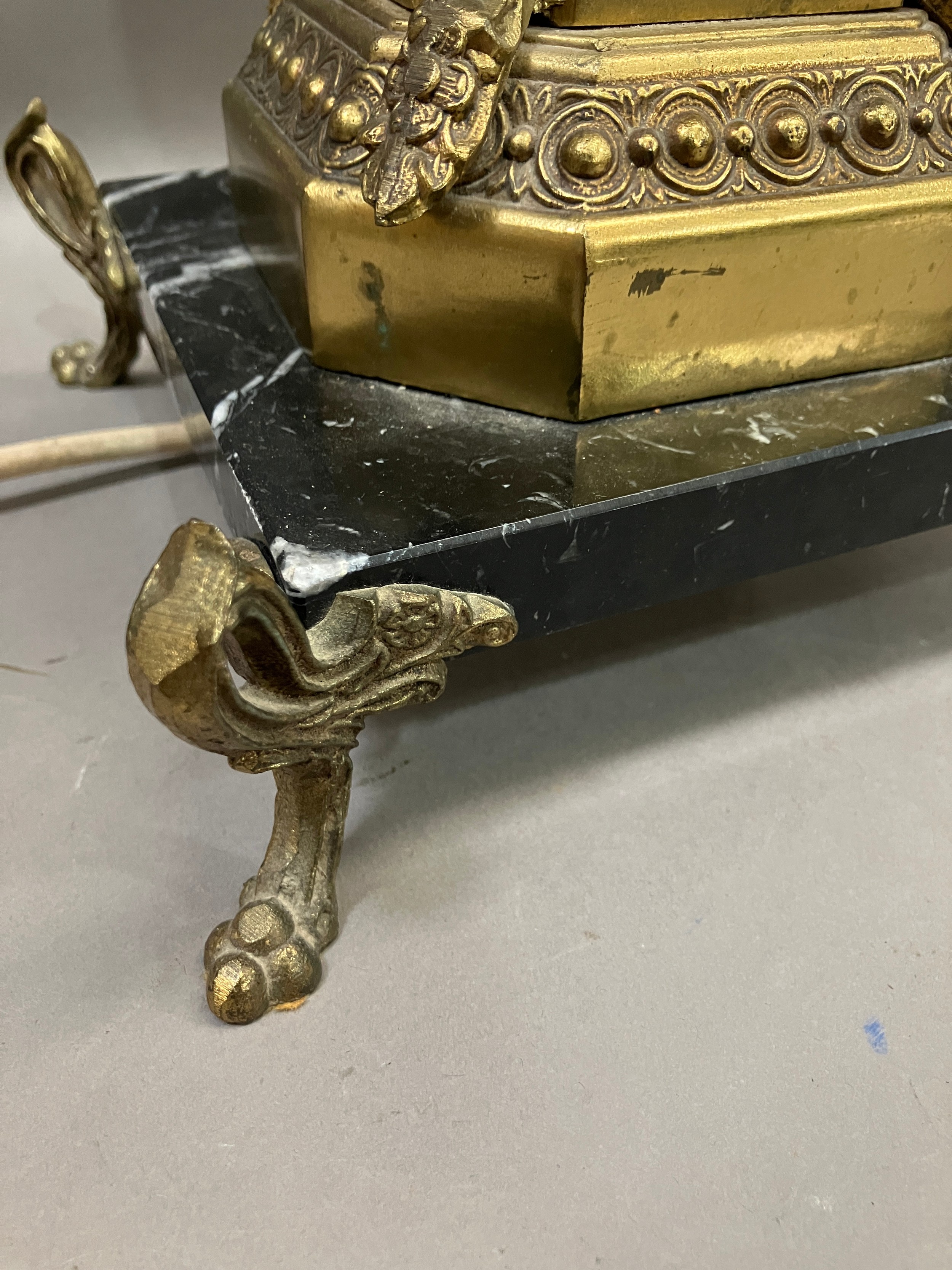 A gilt metal moulded table lamp, the top rim moulded with grape vine, the base having painted - Image 3 of 3