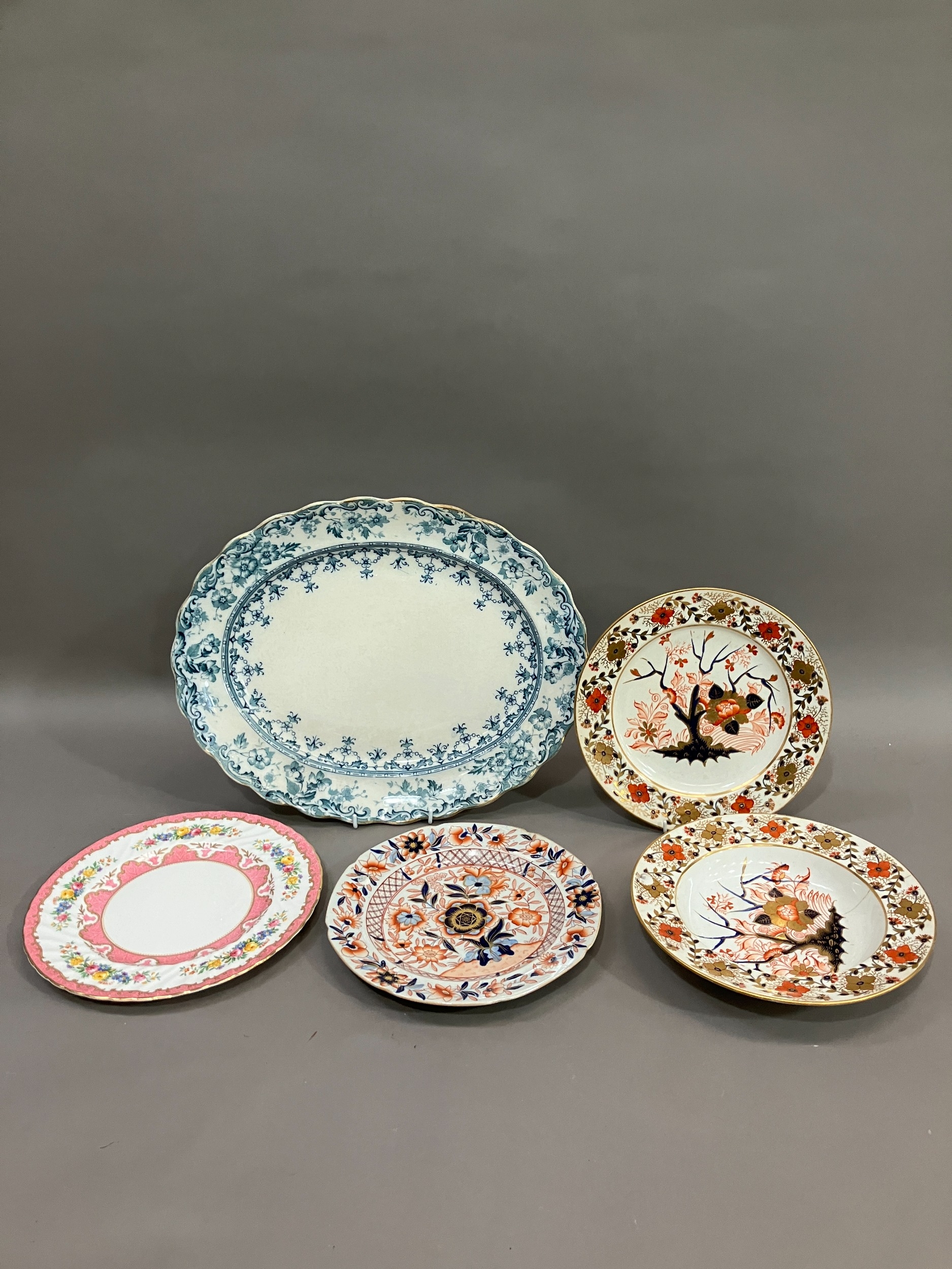 Three early Royal Crown Derby Imari pattern plates, a Royal Crown Staffordshire posy plate - Image 2 of 6