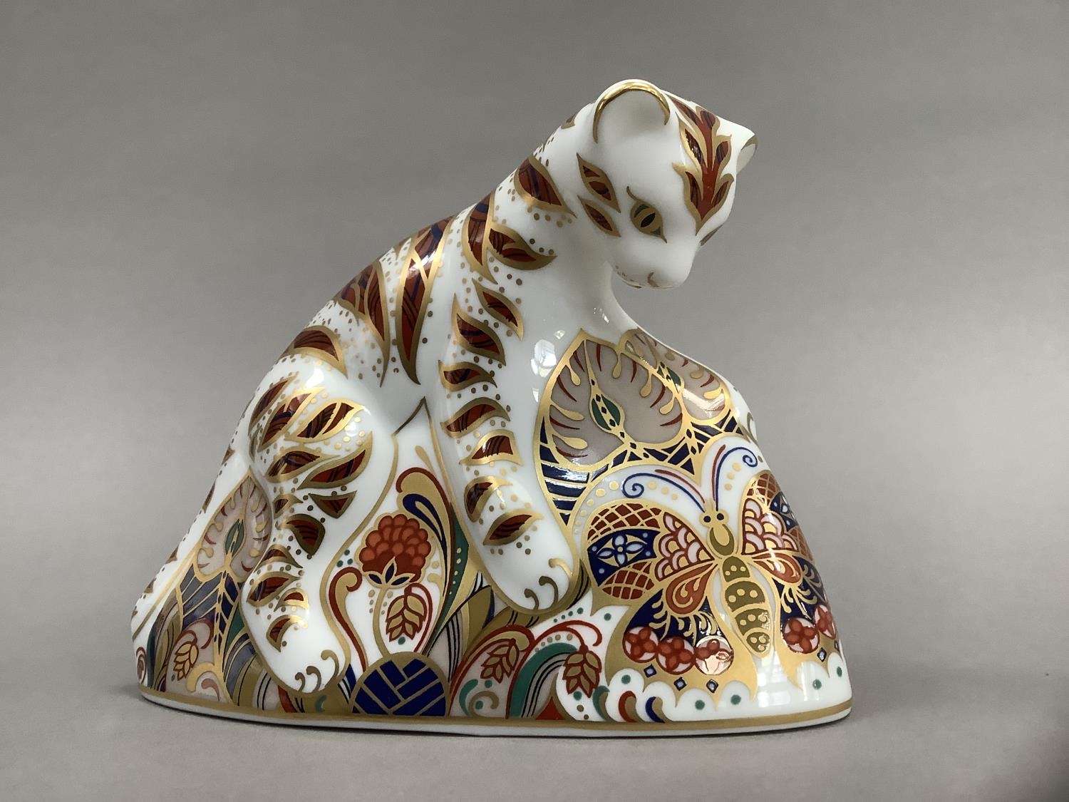 A Royal Crown Derby Bengal tiger cup, 1995, gold button, 10cm high