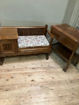 An oak veneered telephone table together with a small drop leaf occasional table