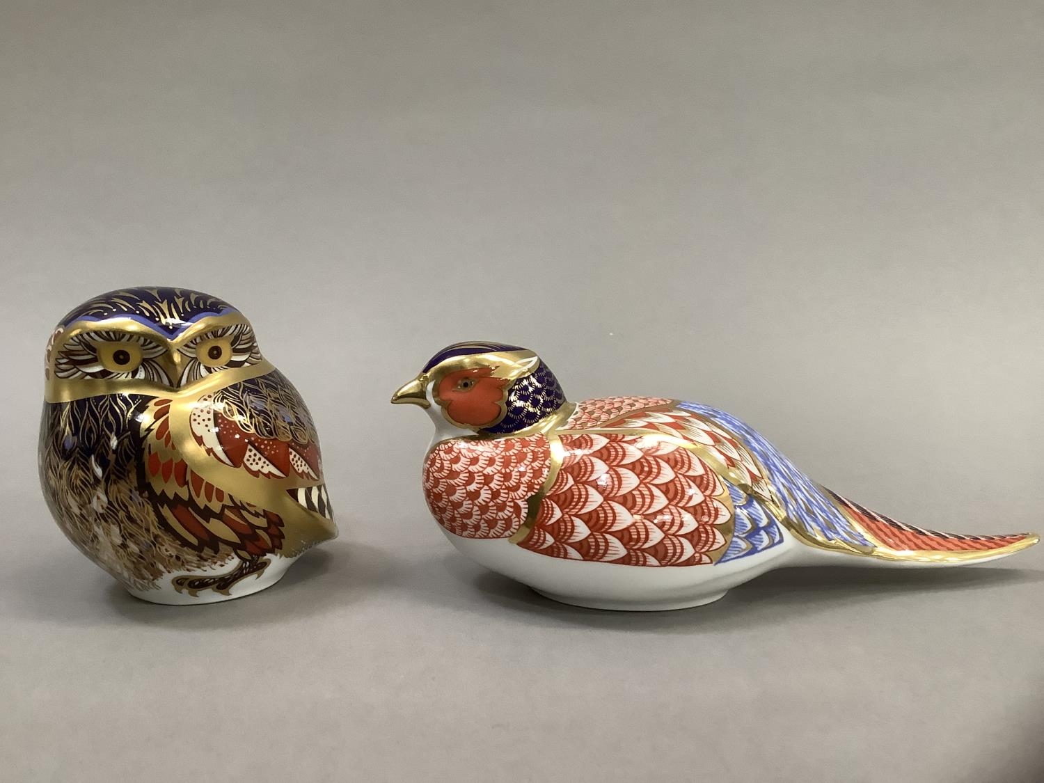 A Royal Crown Derby owl and pheasant paperweight, gold button to one, 8cm and 6.5cm high - Image 2 of 5