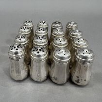 Eight pairs of silver single salt and pepper pots c1950 marked Sterling 7717 with owl stamp to the