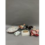 A collection of ceramics including a lidded tureen, a japanned lidded tureen, commemorative box