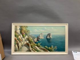 G Salvati, Italian coastal landscape, oil on canvas signed to lower left, 52cm x 101cm