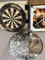 Dart Board, clock, commemorative disc