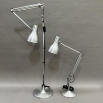 A modern angle poise standard lamp and matching table lamp