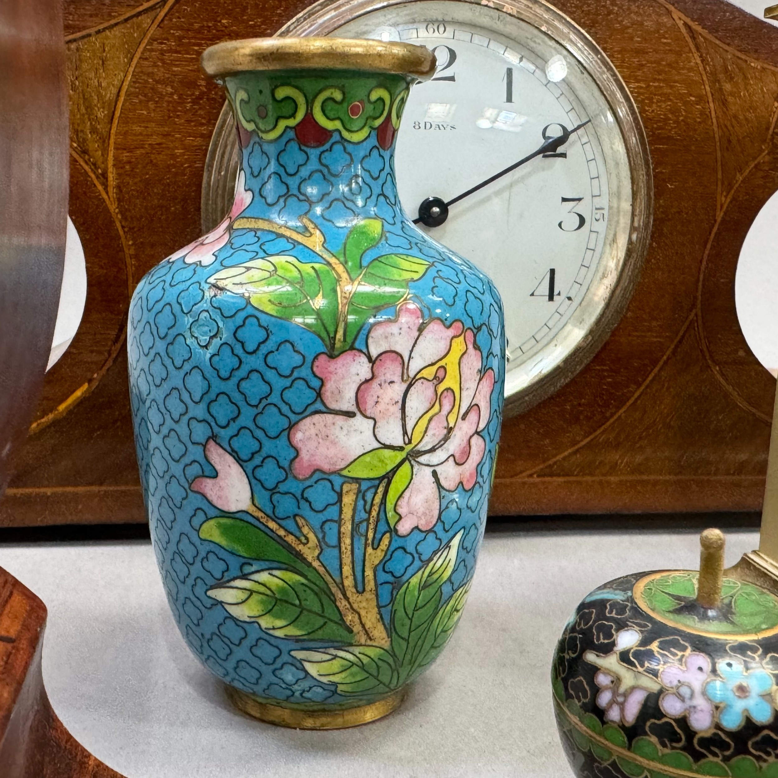 Two Edwardian mantel clocks in mahogany and in oak together with a gilt metal carriage clock and a - Image 3 of 3