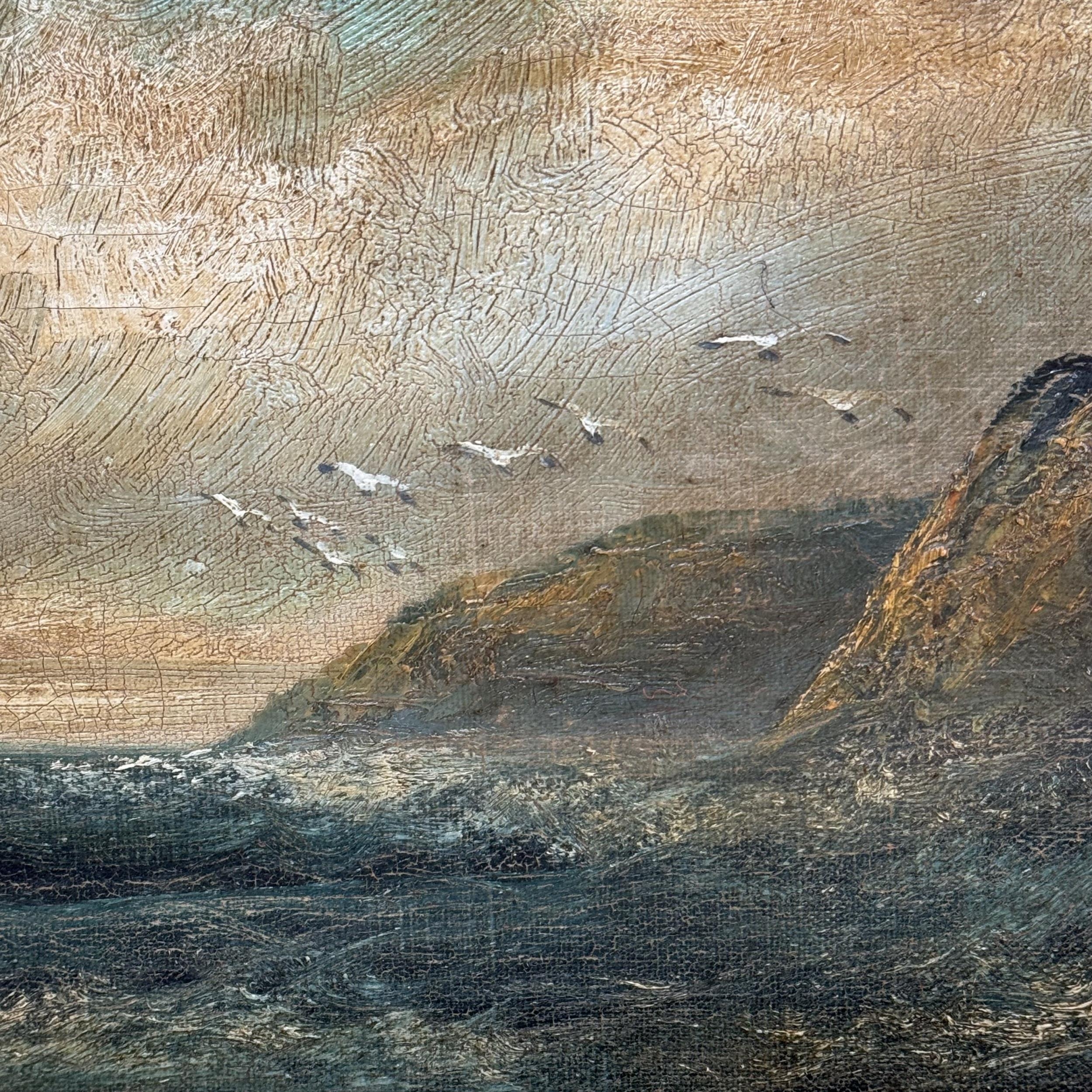 Melville, E (possibly S E Melville), pair of coastal scenes, oil on canvas, 20.5cm x 41cm together - Image 3 of 3