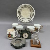 A creamware basket, together with Royal commemorative items, Queen Elizabeth II and later, a glass