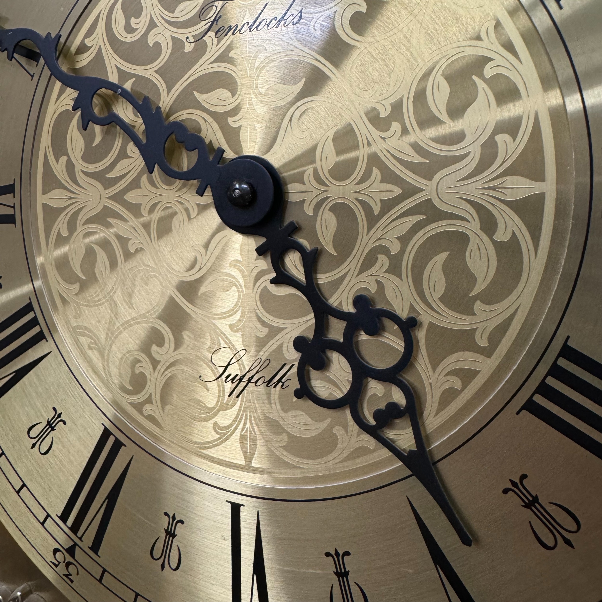 A reproduction mahogany longcase clock having an arched dial with moon phase, the chaptering with - Image 3 of 3