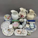 A quantity of mixed ceramics including blue and white ware, toilet jugs, coffee pot, plates, saucers