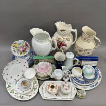 A quantity of mixed ceramics including blue and white ware, toilet jugs, coffee pot, plates, saucers