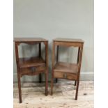 Two 19th century converted wash stands of square outline each having replacement top, wavy apron,