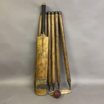 A Fred Milner ‘Don Bradman’ cricket bat, along with a set of six stumps, four bails and a ball