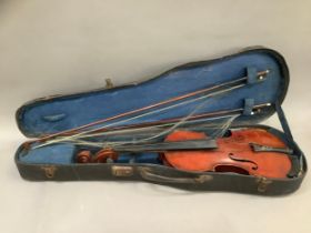 A violin Naidstomb by Murdoch, Murdoch & Co, London, inlaid with mother of peal, the chin rest