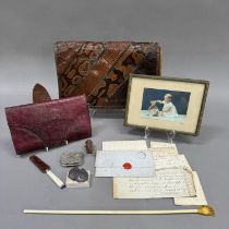 A number of 18th/19th century letters and testimonials held in a red morocco wallet, together with