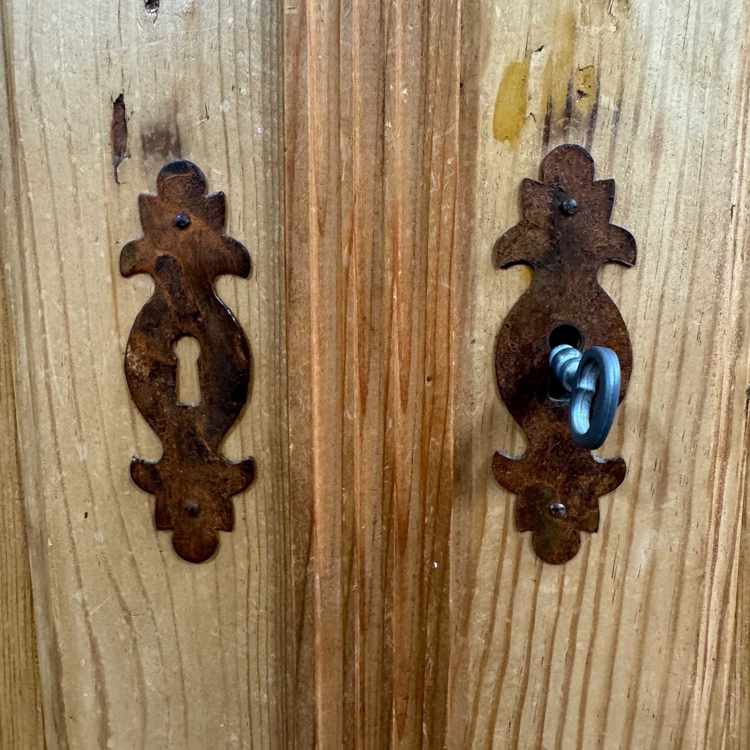 A Victorian pine two drawer armoire with arched profile with pierced pediment over two arch indented - Image 3 of 3