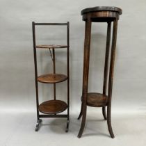 Early 20th century three tier folding cake stand and a jardiniere stand of circular form