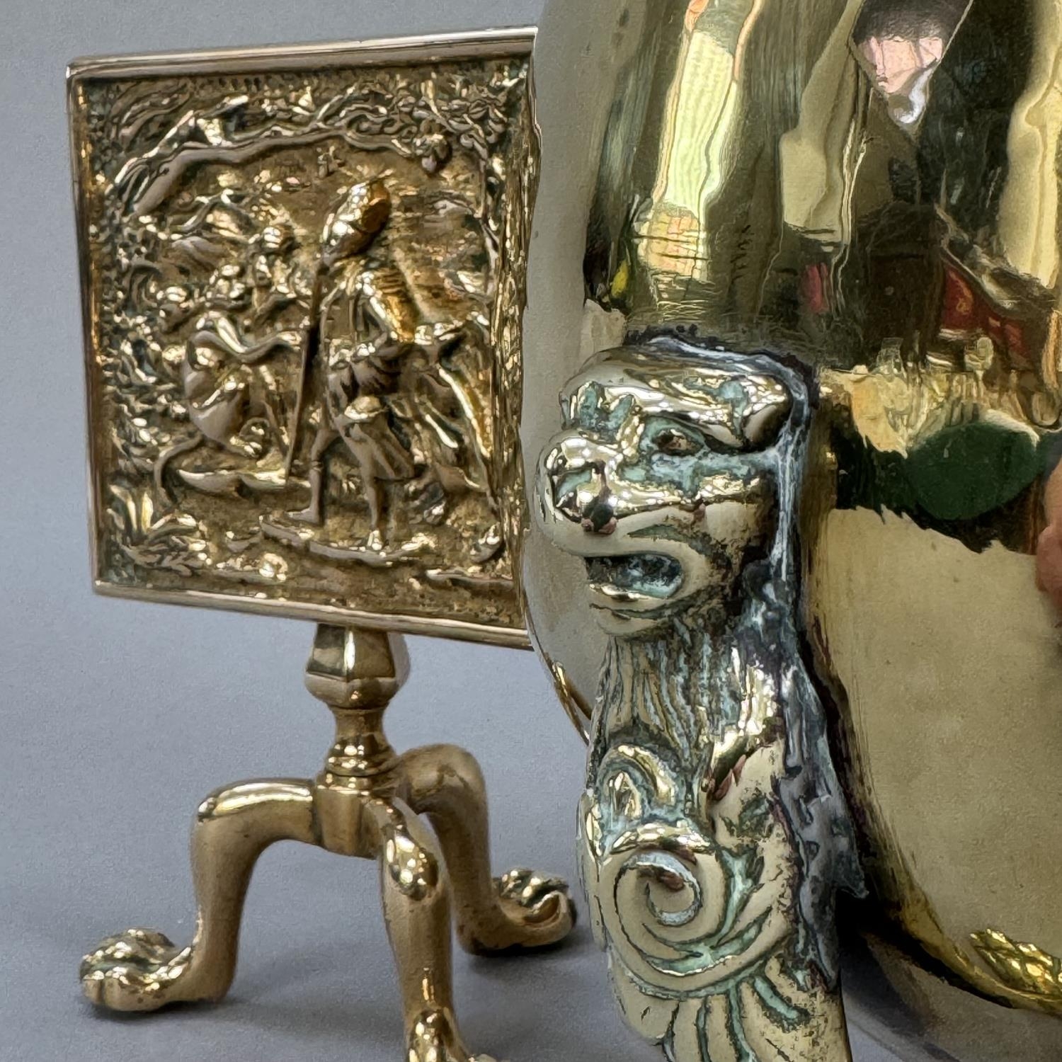 A brass miniature tilt-top tripod table, the panel cast in relief with monkeys, 15.5cm high, - Image 3 of 3