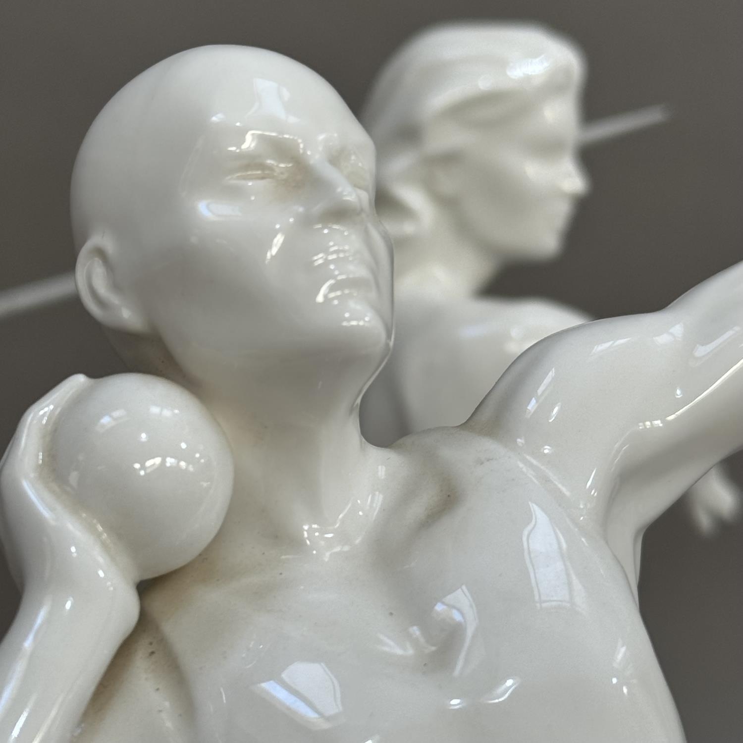 A pair of Coalport white china figures from the Sporting Elements range, The Power Throw and the - Image 3 of 3