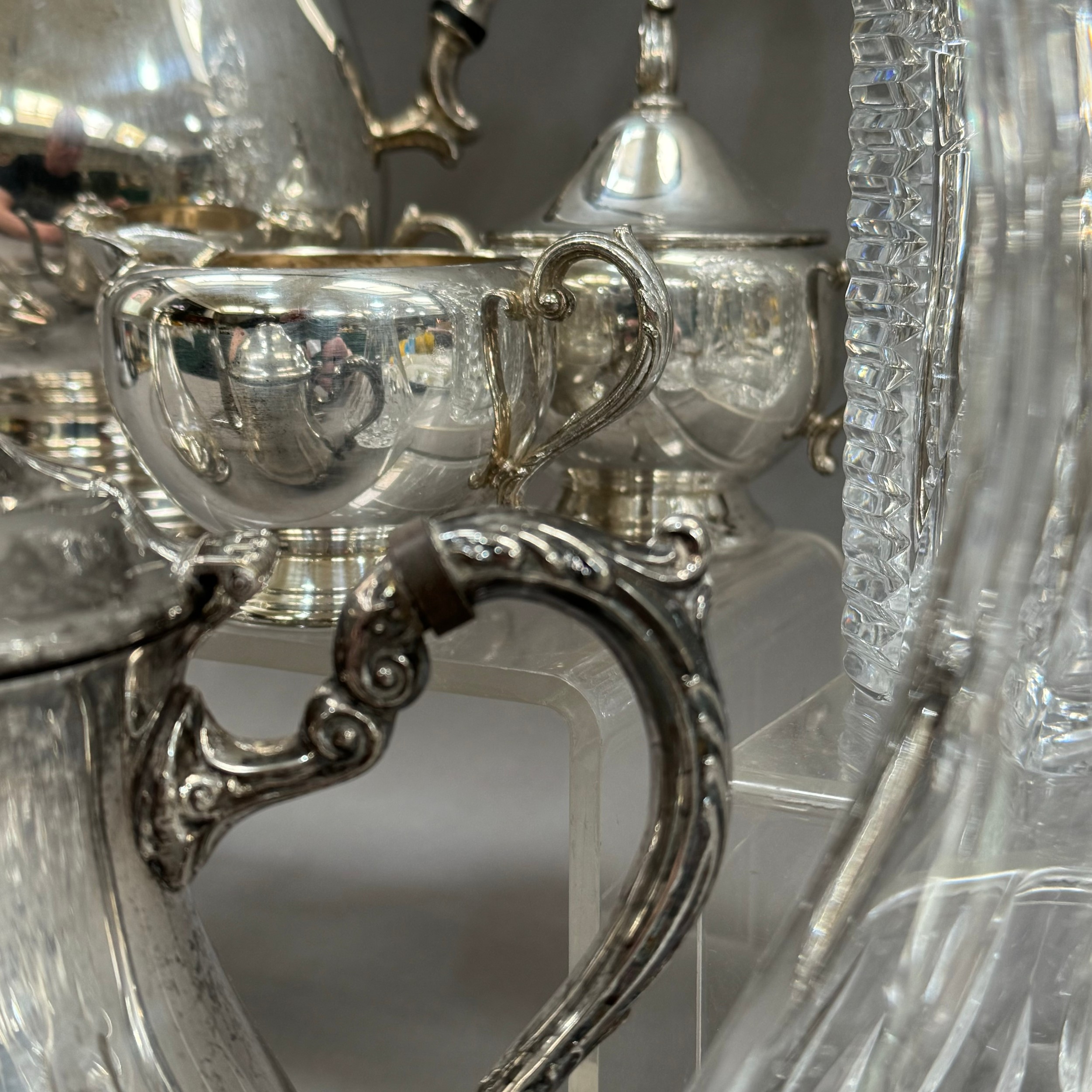 A three piece silver plated tea service and similar coffee pot, silver plated and glass wine - Image 3 of 3