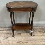 A 19th century rosewood kidney shaped table inlaid with boxwood stringing having a drawer to the