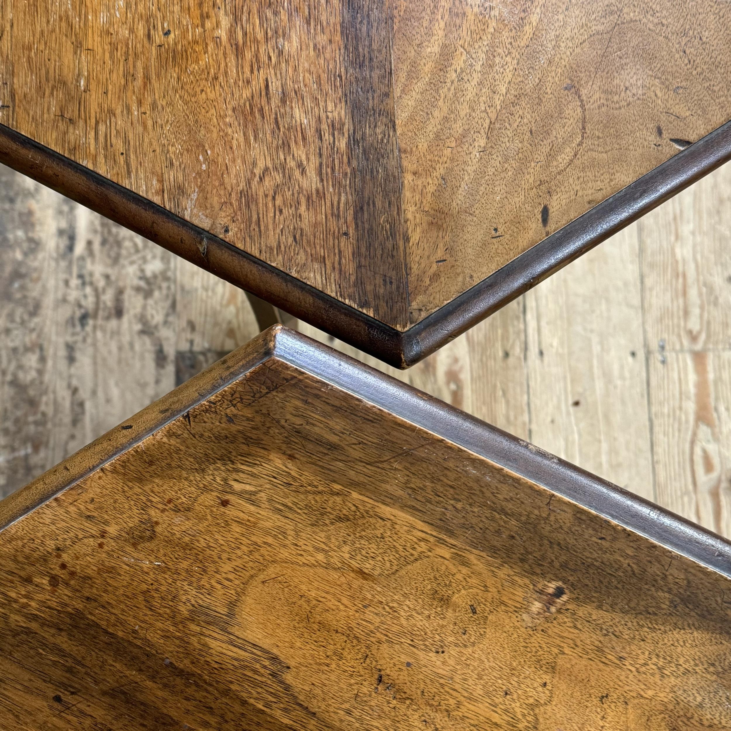 A pair of hexagonal walnut occasional tables with triangular under tier and apron, on square legs - Image 2 of 2