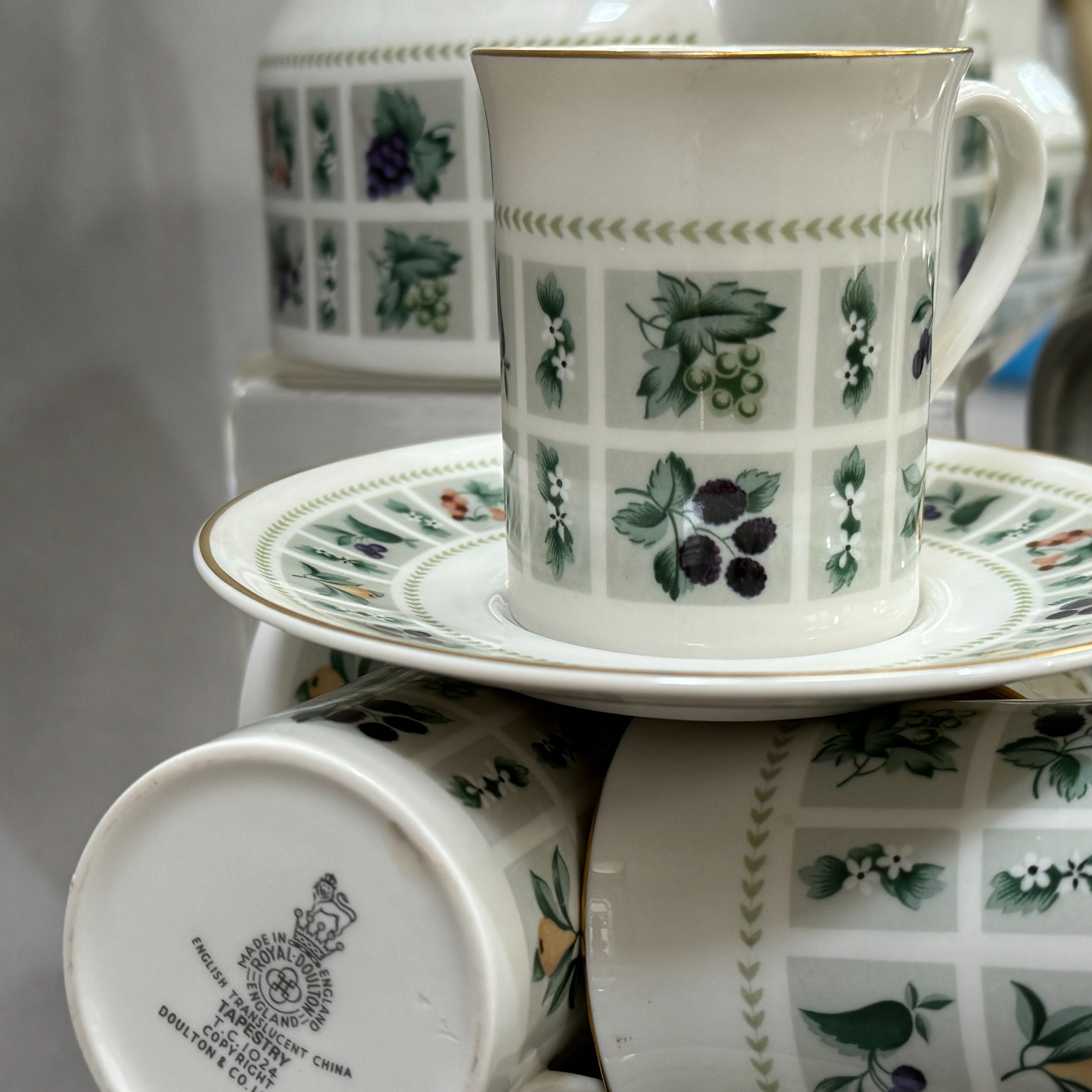 A Royal Doulton Tapestry coffee service together with two Royal Copenhagen blue and white plates, - Image 3 of 3