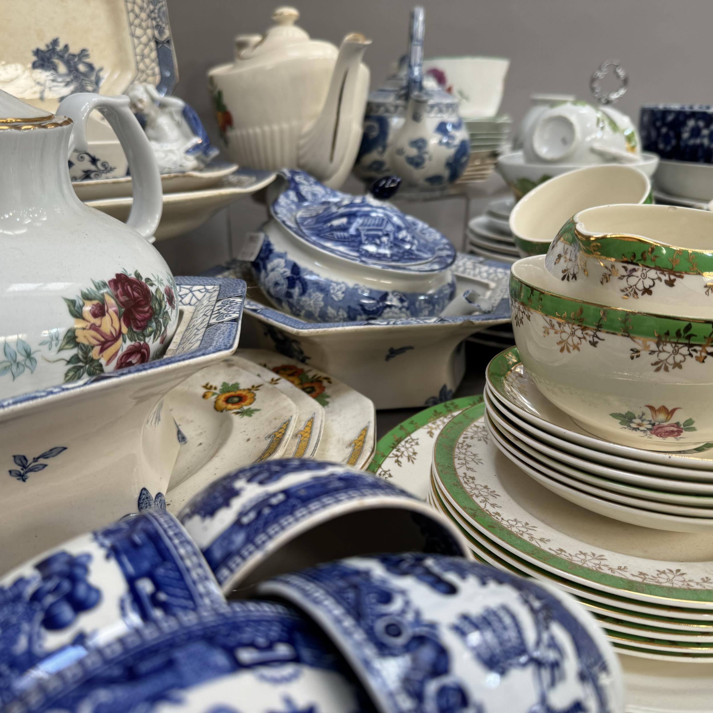 A quantity of blue and white ware including cups and saucers, tea plates, dinner plates, and a Woods - Image 2 of 3
