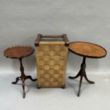 A stained beechwood stool with chorded seat on square chamfered legs with stretchers together with