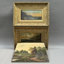 Melville, E (possibly S E Melville), pair of coastal scenes, oil on canvas, 20.5cm x 41cm together