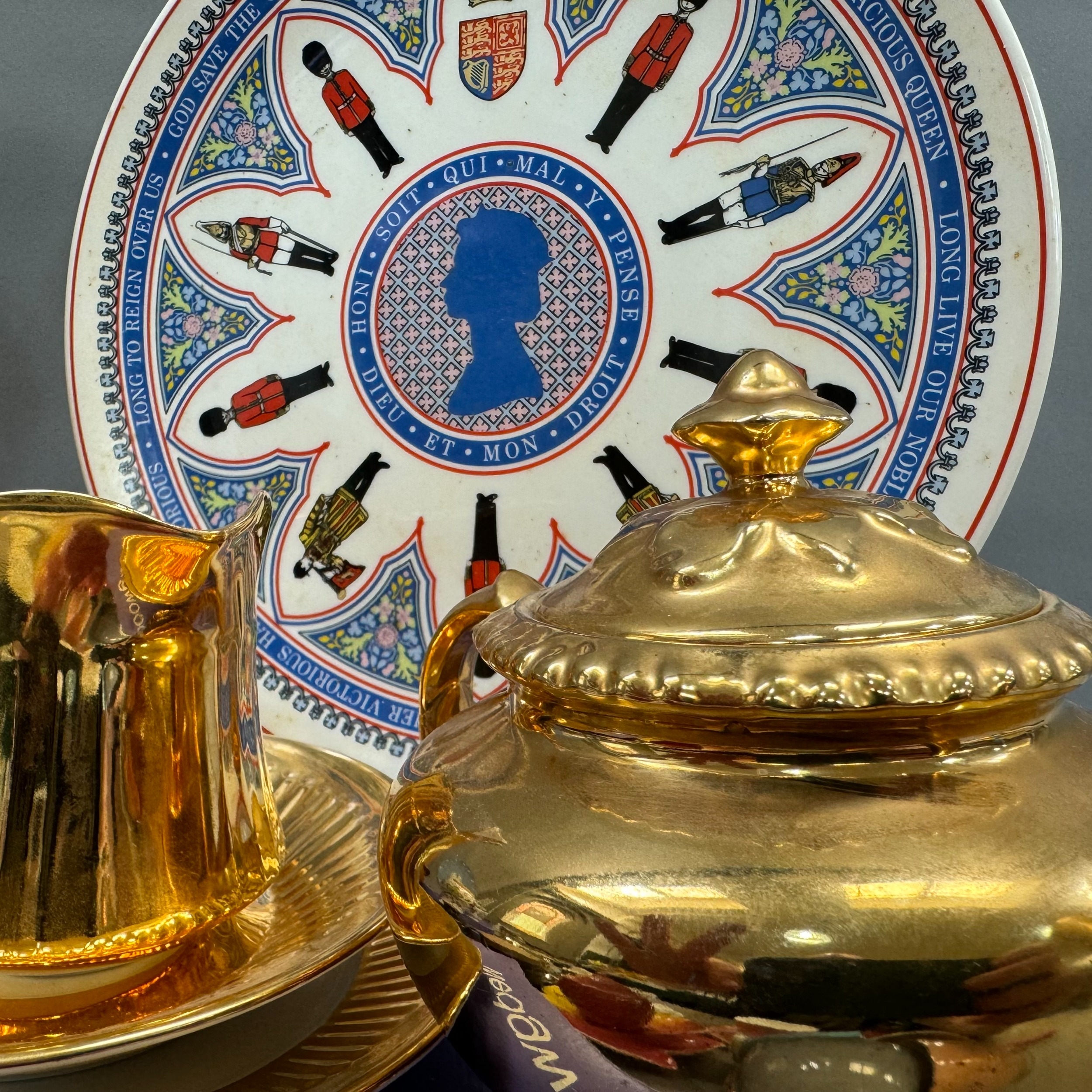 Six greys silver lustre coffee demi-tasses, a Royal Worcester ware teapot, milk jug and saucer and - Image 3 of 3