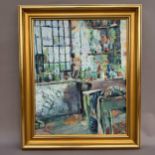 J Webster (20/21st century), The Garden Room, oil on board, attribution verso, 49cm x 39.5cm